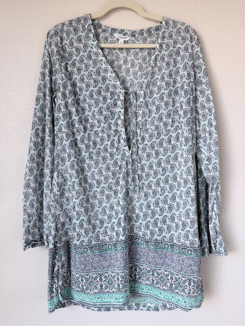 Athleta Kimssa Tunic Catalina Green Paisley Swim Cover Up Long Sleeve Size M